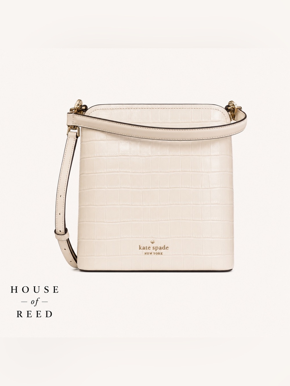 Kate Spade New York Marti Croc Embossed Bucket‎ Bag Ivory Cream Crossbody Purse